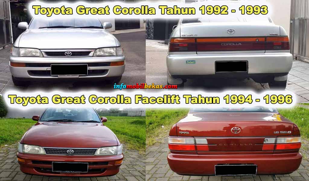 perbedaan eksterior antara toyota great corolla greco tahun 1992 dengan facelift